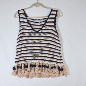 Generation Knit 100% Cotton Sleeveless Striped Shirt with Bobbles size XL